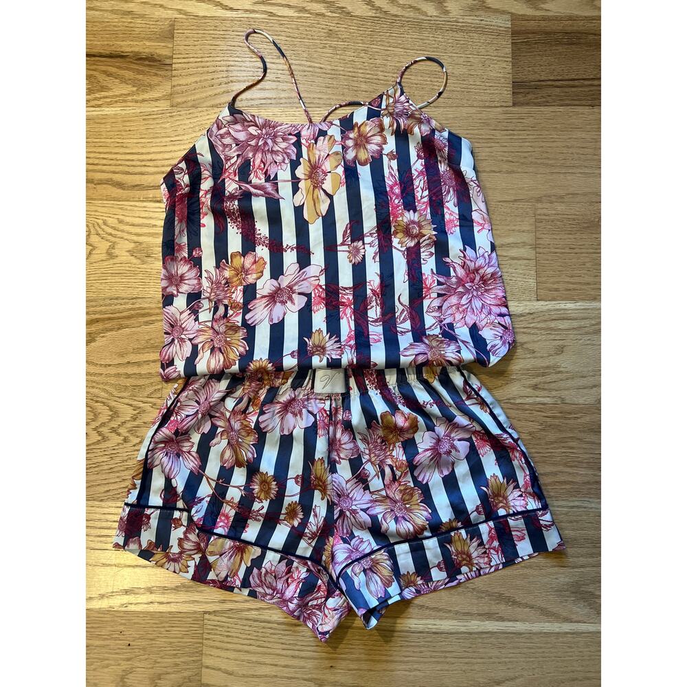 Victoria Secret Floral Stripe Silk PJ Set